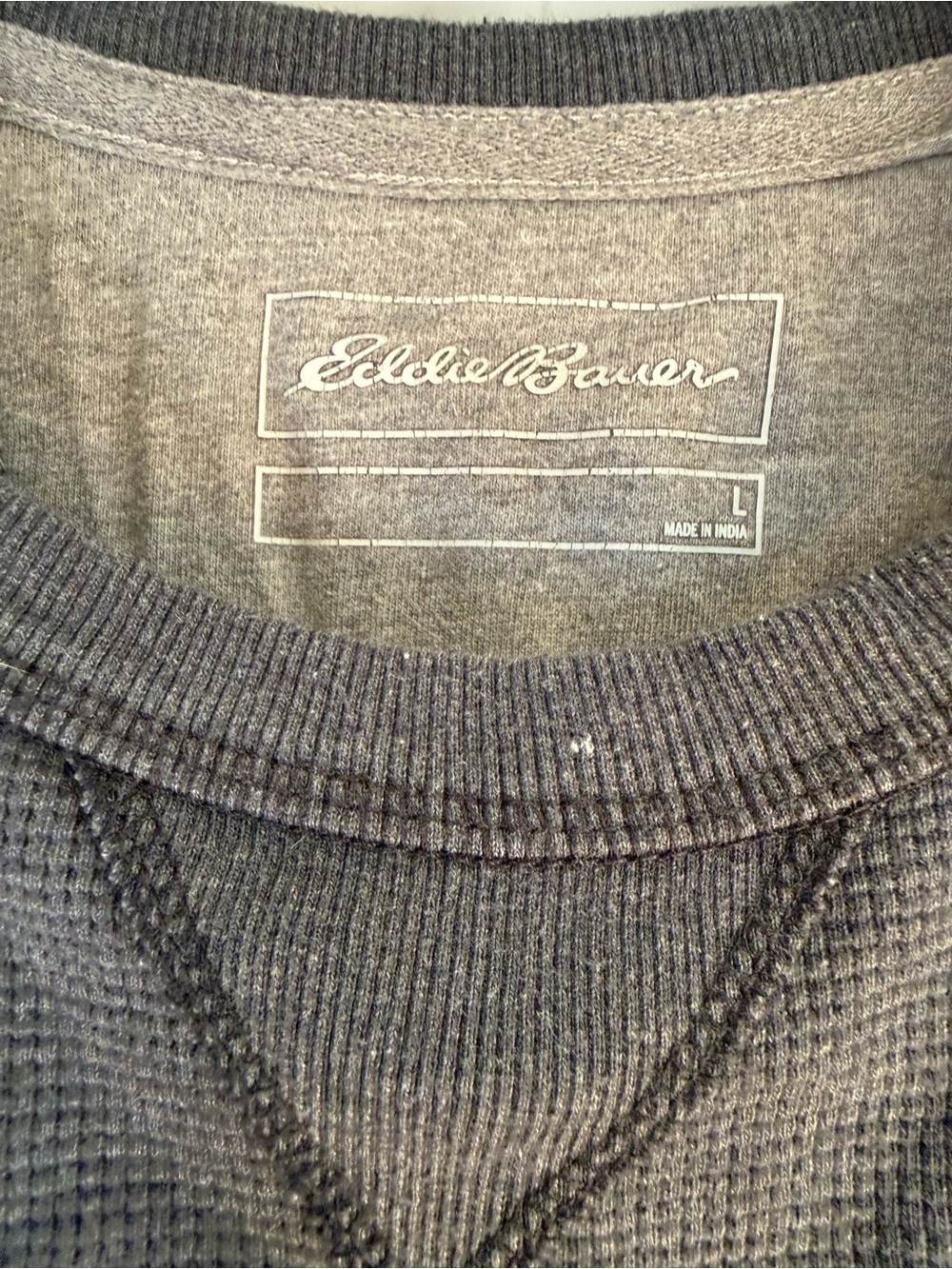 Eddie Bauer Men's Charcoal Gray Waffle Crewneck Sweater - Picture 5 of 6